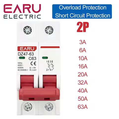 C45N 2 Pole 3A/6A/10A/16A/20A/32A/40A/50A/63A 400V~ C Type Mini Circuit Breaker Mcb Mounting 35mm Di