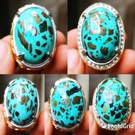 Batu Akik Blue Pirus Kuno Badar Serat Perak Top Colour Big Size