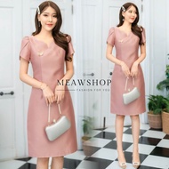 มี5สีค่ะ S-4XL ชุดเดรสผ้าไหมญี่ปุ่นอัดกาว คอหัวใจ ทรงแขนทิวลิป ชุดออกงาน ชุดไปงาน ชุดไปงานบุญ งานบวช