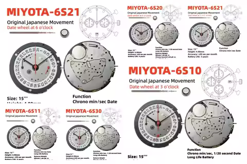 Watch Parts Japan Miyota Chronograph Quartz Movement 6S10 6S20 6S30 6S11 6S21 with Battery and Stem