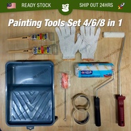 SET4/6/8 in 1 PAINTING TOOLS NIPPON PAINT Roller Tray Brush Masking Tape Glove Sandpaper Alatan Beru