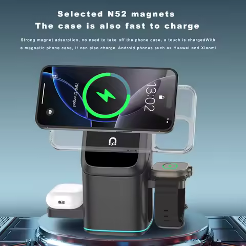 3 in 1 Rotating Wireless Charging Station, Magnetic Charger Stand for Phone & iWatch & Wireless Earb