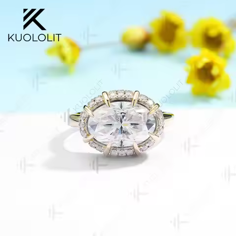 Kuololit 4.5CT Moissanite Ring for Women Solid 18K 14K 10K 585 Yellow Gold Oval Engagement Ring for 