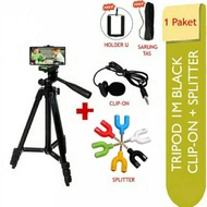 Youtube Tripod Package 3120 Black 1 meter + Mic Clip On + Splitter