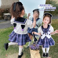 Kuromi Toddler Girl JK Uniform Set Sailor Collar Top + Plaid Skirt 2Pcs Cute Cartoon Kids Outfit for