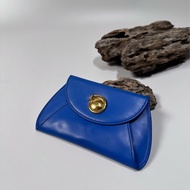 Cartier vintage 日本二手 中古復古古董 經典美洲豹 寶藍 皮革零錢包 卡包 化妝包