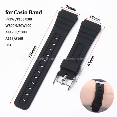 18mm Rubber Watch Strap for Casio F105/108 A158/168 AE1200/1300 W800H SGW400 F84 F91W Silicone Water