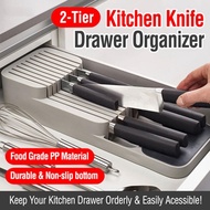 2 Tiers Kitchen Knife Divider Storage Rack Kitchen Drawer Knife Organizer Storage Box Knife Holder