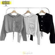 GudangFashion18 - Atasan Sweater Hoodie Bertudung Crop Top Baju Lengan Panjang Babyterry Motif Plain