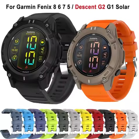 Descent G2 G1 Solar Official Silver Clasp Straps For Garmin Fenix 8 7 7X 6 6X Pro 5X Epix 2 Silicone
