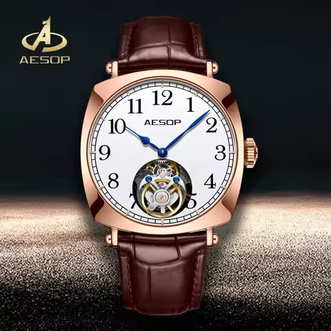 AESOP Flying Tourbillon Mechanical Skeleton Movement Watch for Men Sapphire Luxury Business Simplici