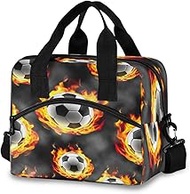 RPLIFE Cool Soccer Balls Fire Gray Lunch Box Cooler Bag Large Lunch Bag Women 11.4×7.1× 9.5 Inches