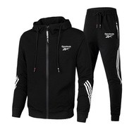 Reebok Tracksuit Cyclingjersey Men's Hooded Zipper Jacket + Pants 2-Piece Set Fashion Sweatshirt Swe