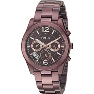 Authentic Fossil Womens Perfect Boyfriend Wine Tone Multi Function Dual Time Watch ES4110