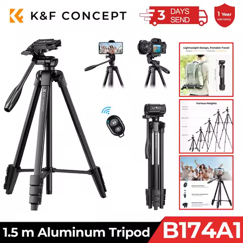 K&F Concept 1.5 m Aluminum Camera Phone Tripod Stand 1.34 lbs Ultra Lightweight with Remote and Cell
