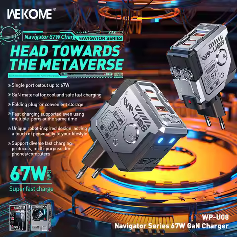 WEKOME Robot 67W GaN Fast Charger Type C Quick Charge QC4.0 PD3.0 PPS Fast USB Charger for iPhone Sa