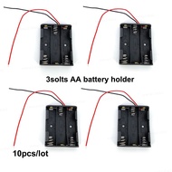 10pcs/lot 2pin Black Plastic 3 Slots AA 3x1.5v  4.5v Battery Storage Box Case DIY Batteries Containe