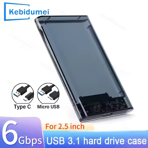 2.5 Inch External HDD Case Clear Hard Drive Enclosure Fast 5Gbps USB to Micro Type-C SATA HDD SSD Ad