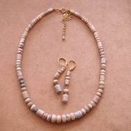 樹枝蛋白石  手工串珠 項鍊 耳環 套組 White African Opal