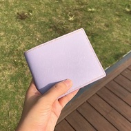 【短錢包】粉紫色十字紋牛皮/經典兩摺皮夾/男女適用款/手工製