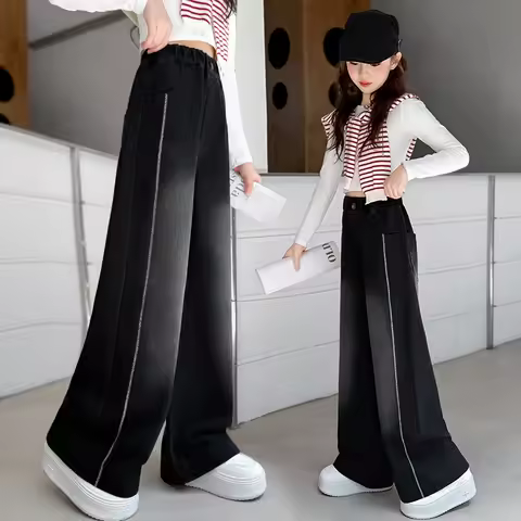 Hight Street High Waist Jeans Black Kpop Solid Y2K Pants Girls Vintage Slim 2000s Straight Denim Tro