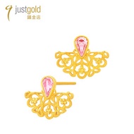 justgold - 繁花系列: 999.9純金鑲嵌人造水晶耳環