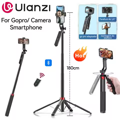 Ulanzi MA09 1.8m Selfie Stick Tripod for iPhone 16 15 Android Phone with Remote Control Panoramic Ba