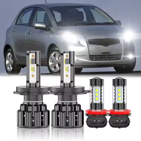 For Toyota Yaris 2006-2014 4x Canbus H4 H11 LED Headlight High/Low+Fog Lights Bulb 12V 6000K 100000L