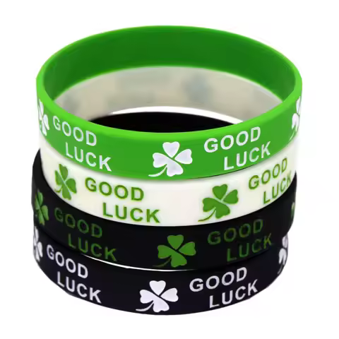1PC New Fashion Clover Good Luck Silicone Wristband Black Green White Rubber Letters Bracelets&Bangl