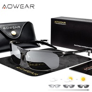AOWEAR Aluminum Rimless Photochromic Sunglasses Men Polarized Day Night Driving Glasses Chameleon discolor Lens Eyeglass Gafas