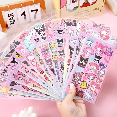 Mixed Sanrio Guka Hand Acount Laser Stickers Cartoon Hello Kitty Kuromi Melody Cinnamoroll Kawaii St