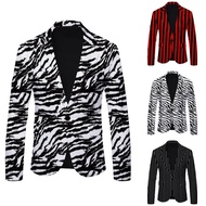 New Zebra Stripes Corrugated Print Blazer Casual British Fashion Street Suit Coat Slim Fit One Butto