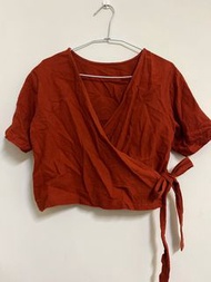 泰國 磚紅色  綁帶 短版  手染 上衣