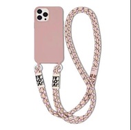 【iPhone XR】粉色 手機掛繩+殼組 小眾高級感 斜跨 揹帶 掛繩 矽膠 防摔手機殼