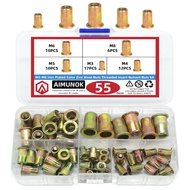 55pcs Rivet Nuts Threaded Insert Nut Assortment Kit Blind Rivet Nut Flat Head Threaded Rivet Insert 