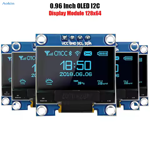 5Pcs 0.96" OLED Display Module 128x64 SSD1306 Luminous I2C OLED Display Board Compatible with Arduin