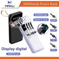 30000mAh Power Bank Portable Charger Built in iPhone Type-C &amp; Micro &amp; USB Cable Charging Mobile PowerBank
