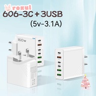 ROXUL 160W Charger Plug, 6 Ports with LED Phone Charger Adapter, EU/US/UK Fast Charging PD QC3.0 Mul