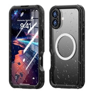 iPhone 16 ケース 全面カバー 防水ケース MagSafe対応 ストラップ付き 両面ケース 画面保護 カメラ保護 両面カバー アイフォン16 カバー 全面保護 アウトドア スポーツ,ブラック
