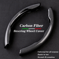 หุ้มพวงมาลัยหนังคาร์บอนไฟเบอร์ 2pcs Car Carbon Fiber Leather Steering Wheel Cover Grip Cover for Perodua Proton Honda Toyota Saga Myvi Bezza Ativa