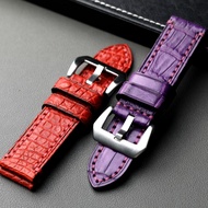 High-end American Alligator Leather Watch Strap24MM 22MM Black Brown Red Genuine Leather Retro Watch