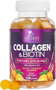 Collagen Gummies with Extra Strength Biotin for Hair, Skin &amp; Nails Support - Gummy Vitamins with Hydrolyzed Collagen Peptides &amp; Vitamins E, C, &amp; Zinc - Non-GMO, for Women &amp; Men - 120 Count