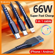 Super Fast Charger Cable 3 in 1 Charger Cable 66W 5A Micro Usb/Type-C Cable Android Charger Charge C