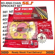 RCB 428 SPOCKET SET + 428 RO RING GOLD Y15 Y15ZR Y16 Y16ZR GOLD  RANTAI ORING RX RING CHAIN