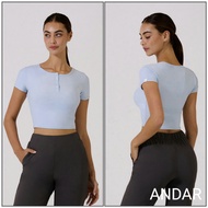 [ANDAR] Ice Fresh Half Button Cropped Top Women Clothes korea style Work out clothes Andar Yoga Spor