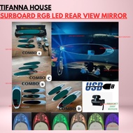 TIFANNA HOUSE SURFBOARD MIRROR With RGB App Remote LED 64 colors JDM Sakura Car Rear View Room Mirro