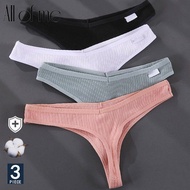 All of me Buy 1 Get 1 Set 3pcs Celana Dalam G-String Bahan Katun Warna Polos Ukuran M-Xl Untuk Wanita