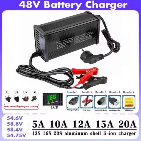 48V 5A 8A 10A 12A 15A 20A Lithium Battery Charger 13S 16S 54.6V 58.8V 58.4V 54.75V High-power LCD Di