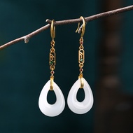 Her Lab Jewelry | Phong cách Trung Quốc Hollow Drop-shaped Hetian Ngọc Bông tai 24 thời trang vàng p