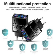 創意小品 - EU歐規3.0 快充充電USB插頭 4插位充電器 3.0A (黑色)